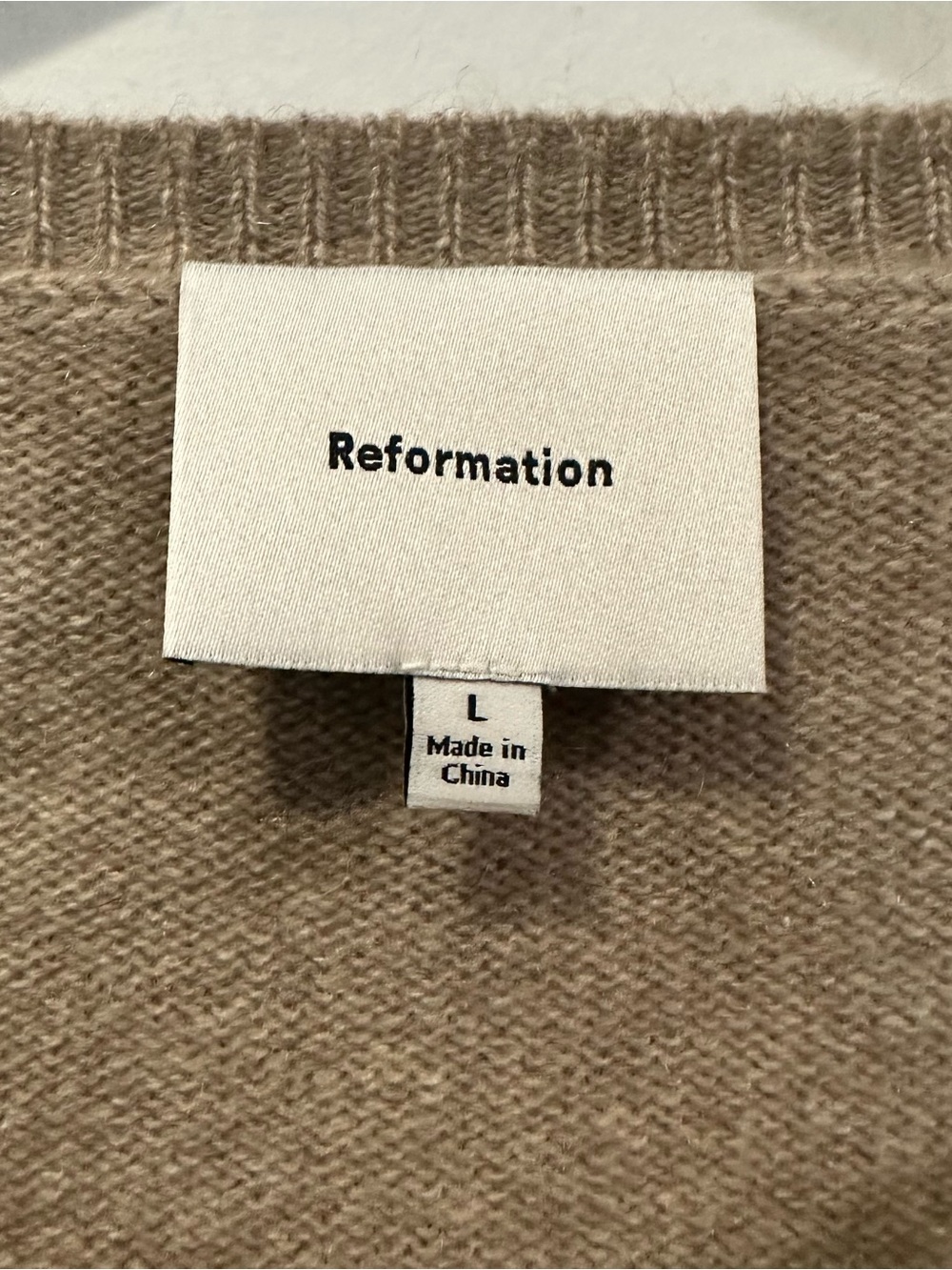Reformation Women’s Clara Cashmere Cardigan with beige and Navy Diamonds - Picture 9 of 10